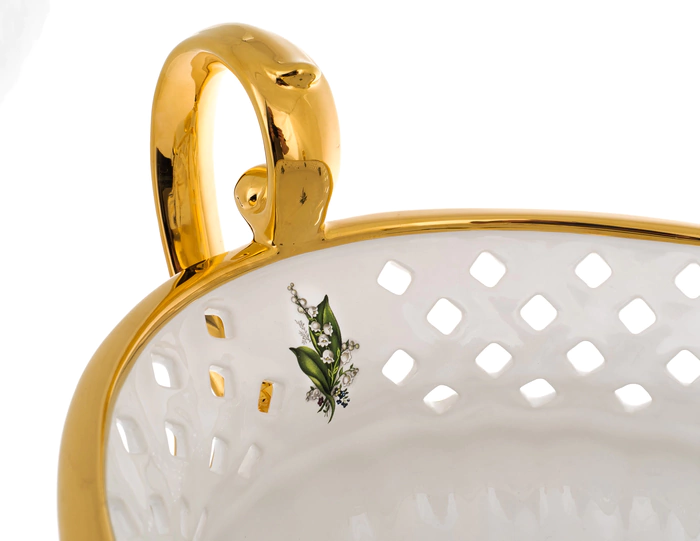 Vase with handles, white with a lily of the valley pattern