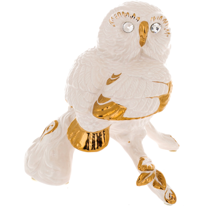 Statuette "Owl on a branch", color: white with gold