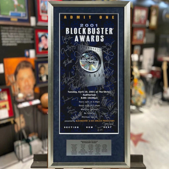 The official poster of the Blockbuster Entertainment Awards ceremony on April 10, 2001 with aftographs