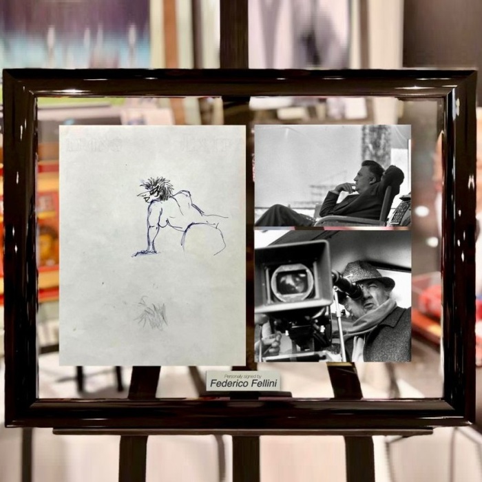 A handwritten drawing by film director Federico Fellini