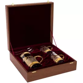 Набор подстаканников с френч-прессом "Герб РФ" на 2 персоны, Златоуст