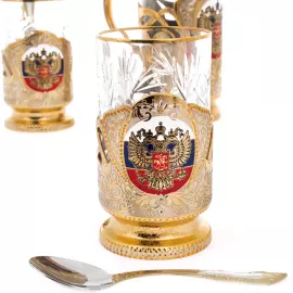 Набор подстаканников с френч-прессом "Герб РФ" на 2 персоны, Златоуст
