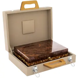 Шкатулка для часов "Александр" из корня ореха и янтаря, темный ложемент