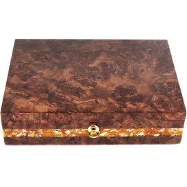 Шкатулка для часов "Александр" из корня ореха и янтаря, темный ложемент