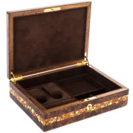 Шкатулка для часов "Александр" из корня ореха и янтаря, темный ложемент