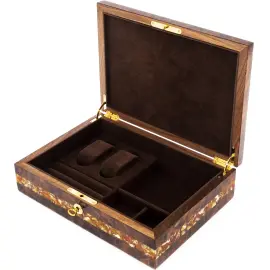 Шкатулка для часов "Александр" из корня ореха и янтаря, темный ложемент