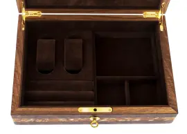 Шкатулка для часов "Александр" из корня ореха и янтаря, темный ложемент