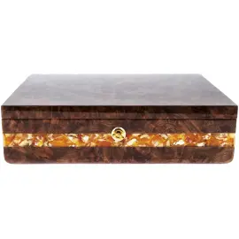 Шкатулка для часов "Александр" из корня ореха и янтаря, темный ложемент
