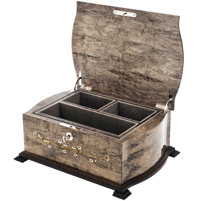 Jewelry box "Ladies" made of Karelian birch and amber