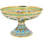 Flower fruit vase with blue stained glass enamels