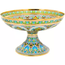 Ваза под фрукты "Цветочная" с голубыми витражными эмалями