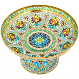 Ваза под фрукты "Цветочная" с голубыми витражными эмалями