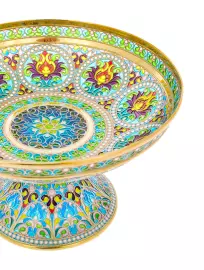 Ваза под фрукты "Цветочная" с голубыми витражными эмалями