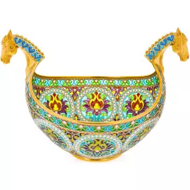 Bratina "Horse" with blue stained glass enamels