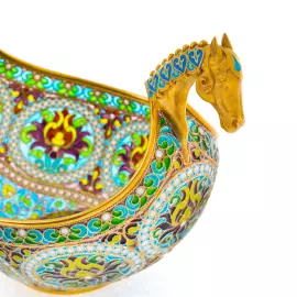 Bratina "Horse" with blue stained glass enamels