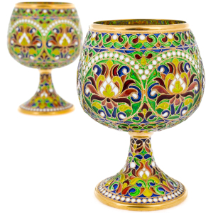 Set of cognac glasses "Bouquet" with green stained glass enamels, for 2 persons