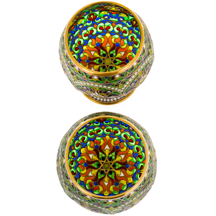 Set of cognac glasses "Bouquet" with green stained glass enamels, for 2 persons