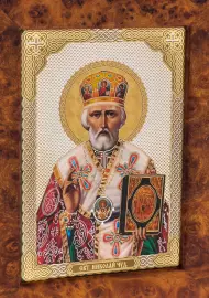 Икона "Николай Чудотворец" из капа березы