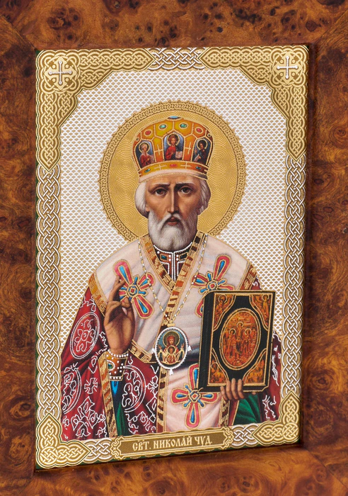 Icon "Nicholas the Wonderworker" made of birch cap