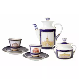 Кофейный сервиз "Банкетный" с рисунком "Классика Петербурга" на 6 персон, 20 предметов