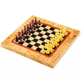 Chess made of Karelian birch and amber "Amber" mini
