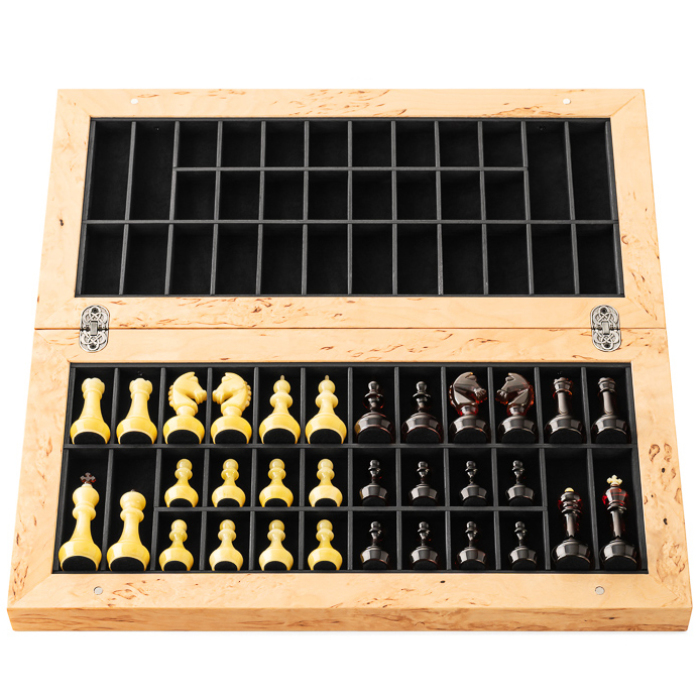 Chess made of Karelian birch and amber "Amber" mini