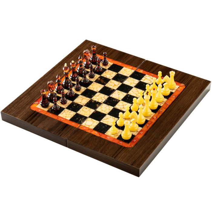 Chess made of stained oak and amber "Amber" mini