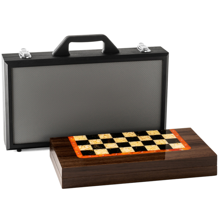 Chess made of stained oak and amber "Amber" mini