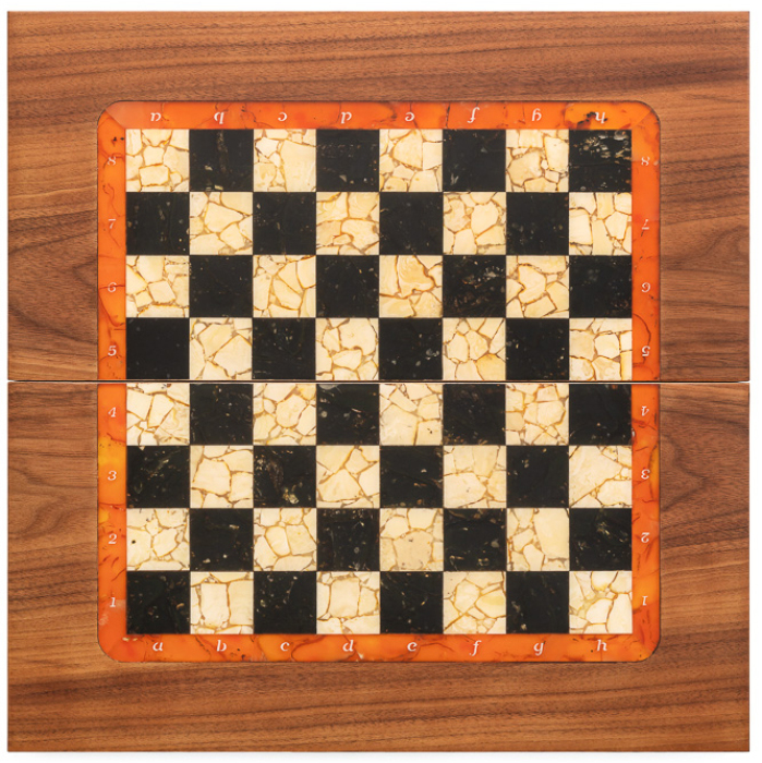 Chess made of matte walnut and amber "Amber" mini