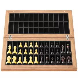 Шахматы из матового ореха и янтаря "Янтарные" мини