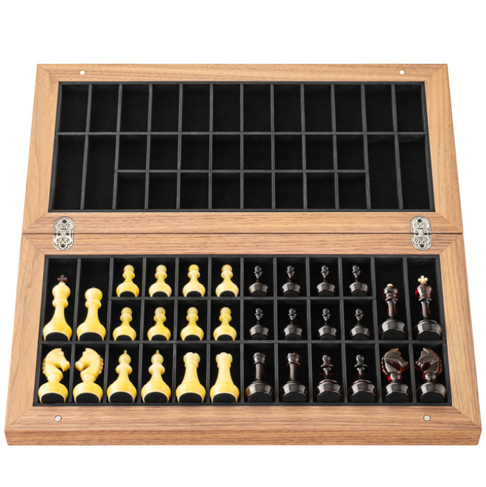 Chess made of matte walnut and amber "Amber" mini