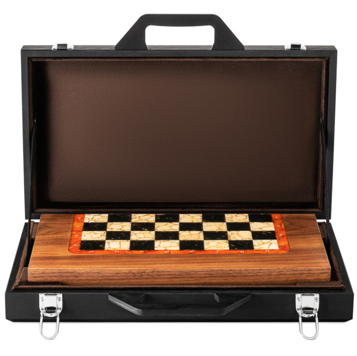 Chess made of matte walnut and amber "Amber" mini
