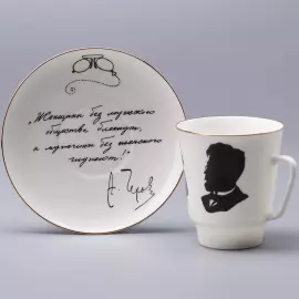 Кофейный набор "Русские писатели Толстой и Чехов" майская, на 2 персоны, 4 предмета