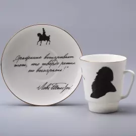 Кофейный набор "Русские писатели Толстой и Чехов" майская, на 2 персоны, 4 предмета