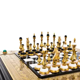 Шахматы из мрамора, долерита, малахита и кахолонга