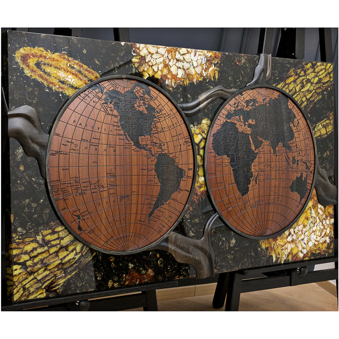 Wood and amber panel "Galaxy"