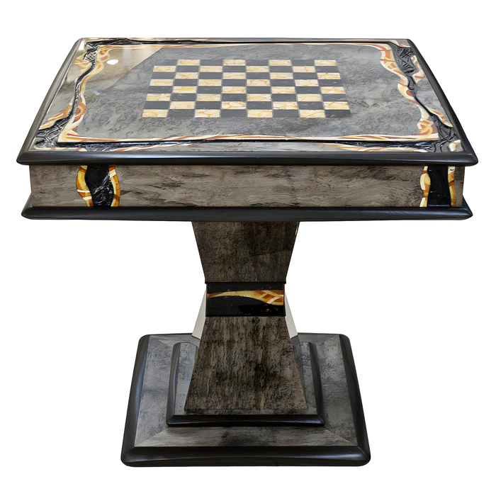 Chess table made of Karelian birch and amber "Infiniti"