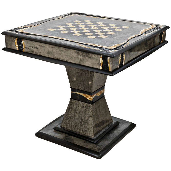 Chess table made of Karelian birch and amber "Infiniti"