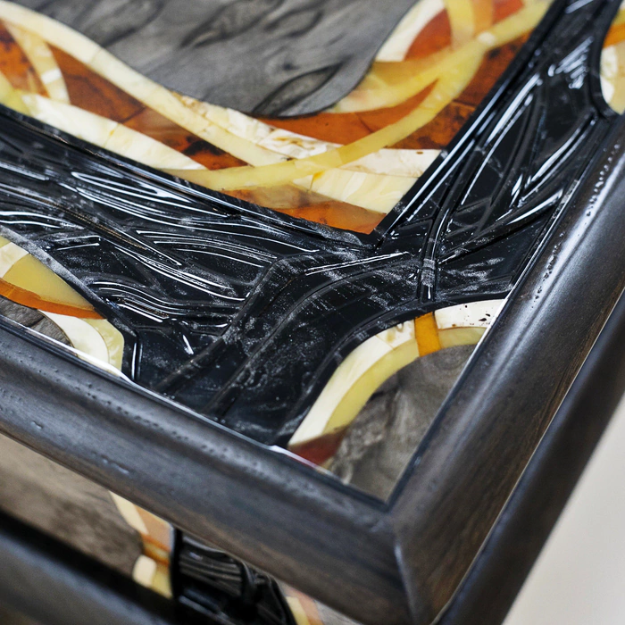 Chess table made of Karelian birch and amber "Infiniti"