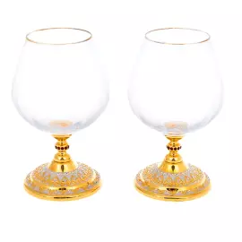 Набор бокалов для коньяка с красным фианитом, на 2 персоны