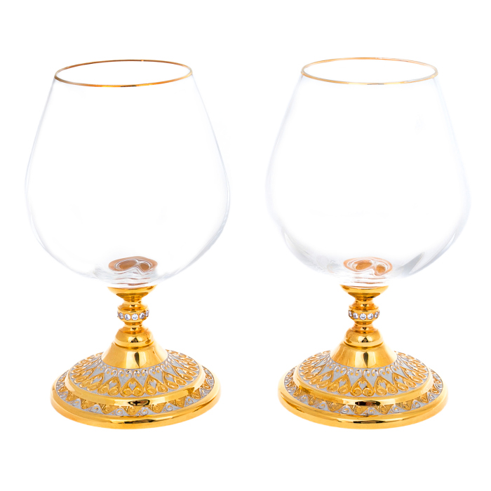 A set of cognac glasses with white cubic zirconia, for 2 persons