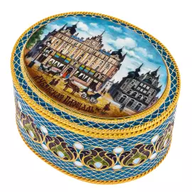 Шкатулка "Лубянка" с витражными эмалями и перламутром