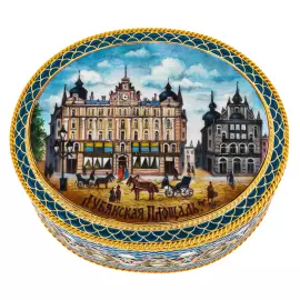 Шкатулка "Лубянка" с витражными эмалями и перламутром