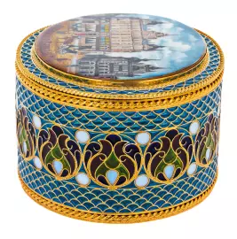 Шкатулка "Лубянка" с витражными эмалями и перламутром