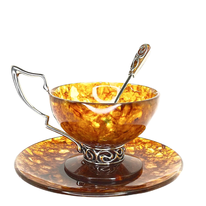 Gaudi amber and bronze teacup with spoon