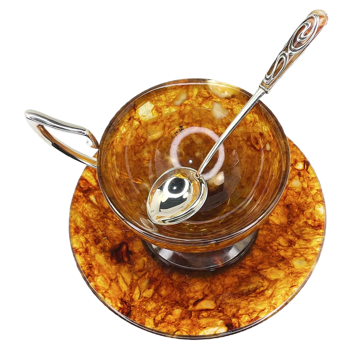 Gaudi amber and bronze teacup with spoon