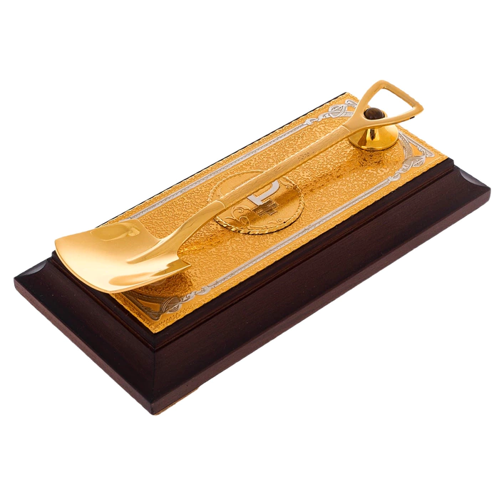 Souvenir "Money shovel" on a stand with a stone, Zlatoust