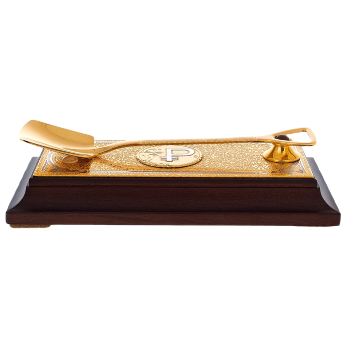 Souvenir "Money shovel" on a stand with a stone, Zlatoust