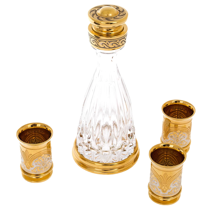 Emelya vodka set with agate, for 3 persons, Zlatoust