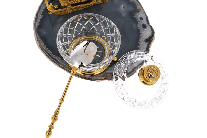 Emelya vodka set with agate, for 3 persons, Zlatoust